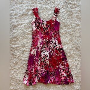 Vibrant Pink and Red Floral Midi Dress